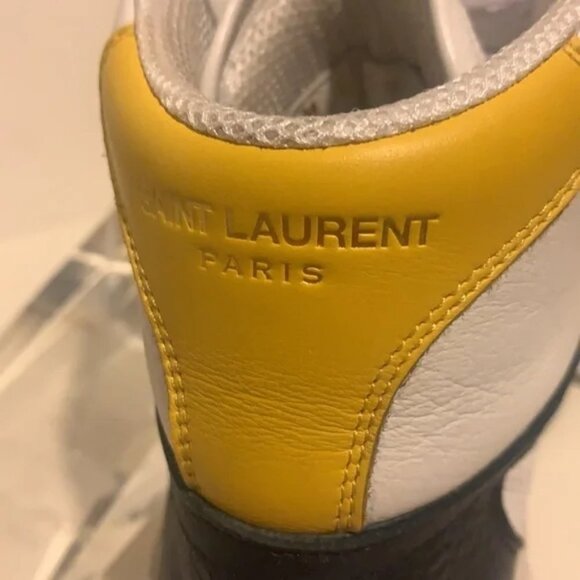 - Saint Laurent Colorblock High Top Perforated Tennis Shoes White/Black Me…